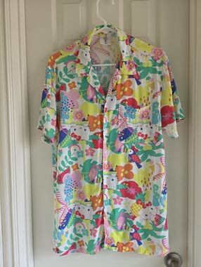 Sanrio Hello Kitty Unisex Hawaiian Button Up Tropical Floral Hybrid Print S